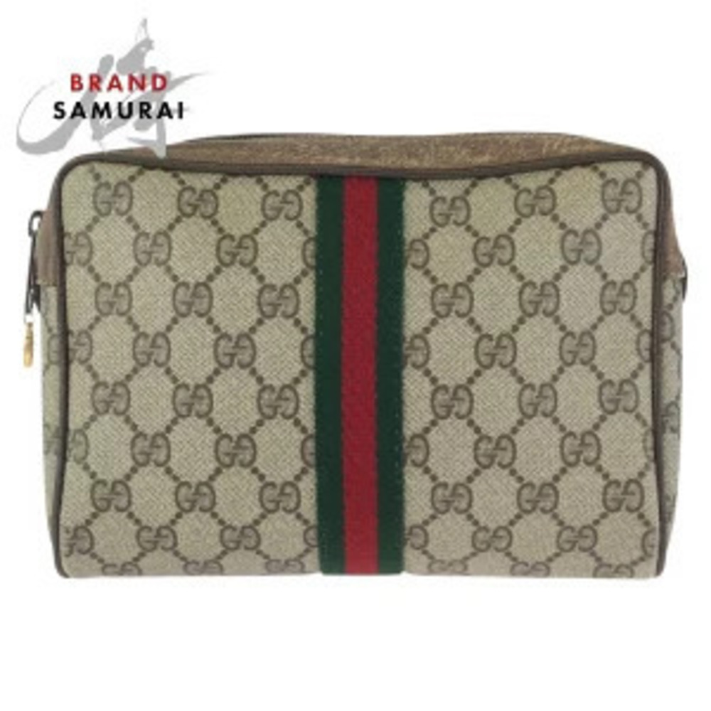 Gucci Sherry Beige Brown GG Supreme Canvas Clutch Bag Shoulder